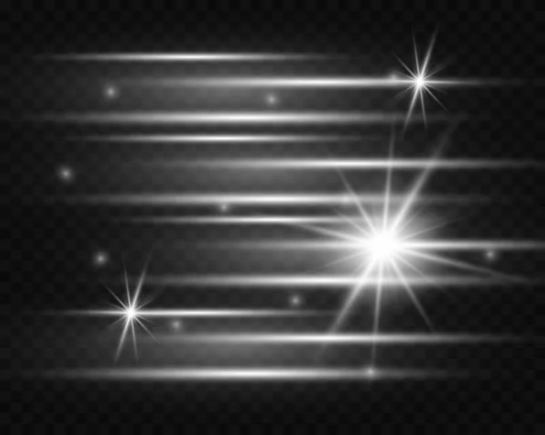 Silver Lines Rays Glare Flashes Stars Transparent Background Glowing Stripes — стоковый вектор