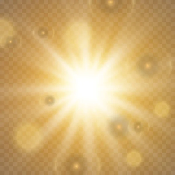 Золоте Сяюче Коло Вибуху Світла Вибух Прозорому Тлі Яскрава Прикраса — стоковий вектор