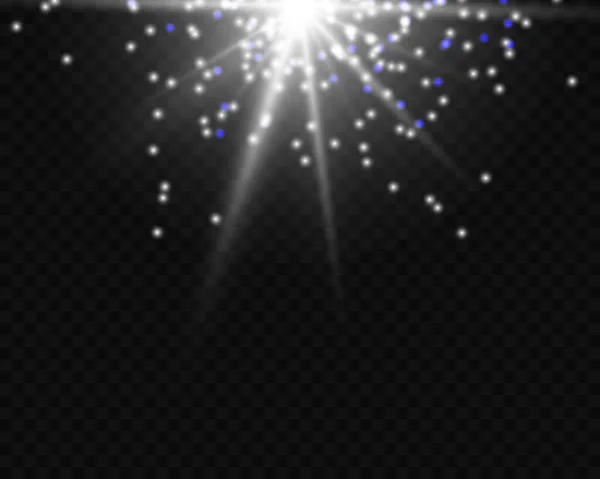 Ljus Glödande Stråle Ljus Spricka Stjärna Bländning Damm Och Glitter — Stock vektor