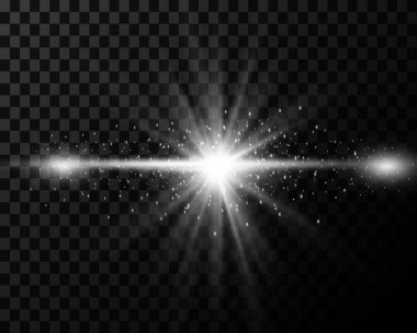 Gümüş parıltılı efektler, şeffaf bir arka planda izole edilmiş parıltı ve toz. Parlak ışık efekti.