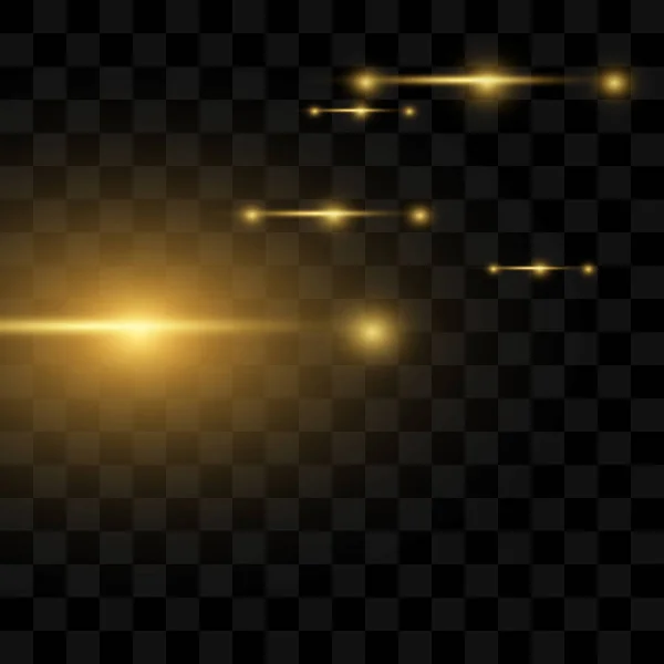 Set Flitsen Lichten Sparkles Transparante Achtergrond Heldere Gouden Gloed Abstracte — Stockvector