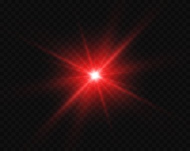 Kırmızı parlayan ışık çemberi, yıldız, şeffaf arkaplanda patlama.