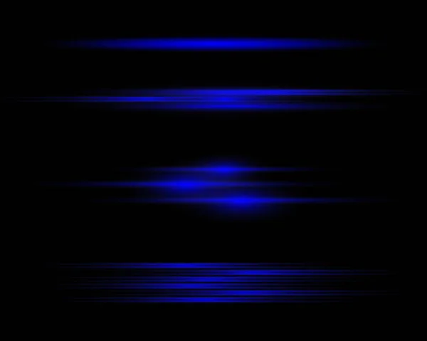 Σύνολο Από Μπλε Ακτίνες Νέον Γραμμές Και Φως Μαύρο Φόντο — Διανυσματικό Αρχείο