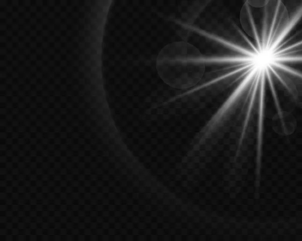 Bright Silver Glowing Beam Light Flashed Star Glare Transparent Background — Wektor stockowy