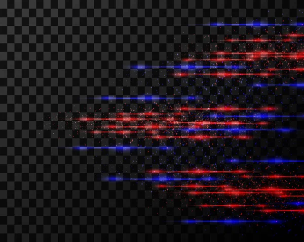 Neon Blue Red Glowing Lines Rays Flash Glitter Bright Dust — Stockvektor
