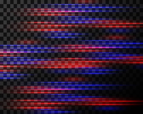 Неоновые Сине Красные Светящиеся Линии Лучи Изолированы Прозрачном Фоне — стоковый вектор