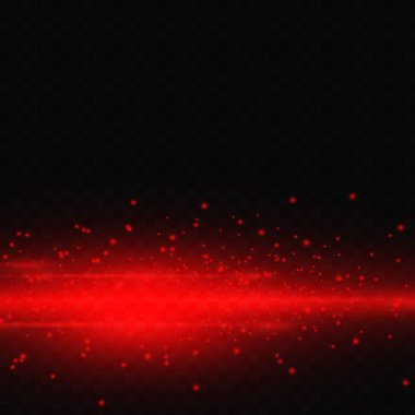 Parlak kırmızı ışık, şeffaf bir arkaplanda patlama. Renkli vektör çizimi. Soyut lazer ışın demetleri