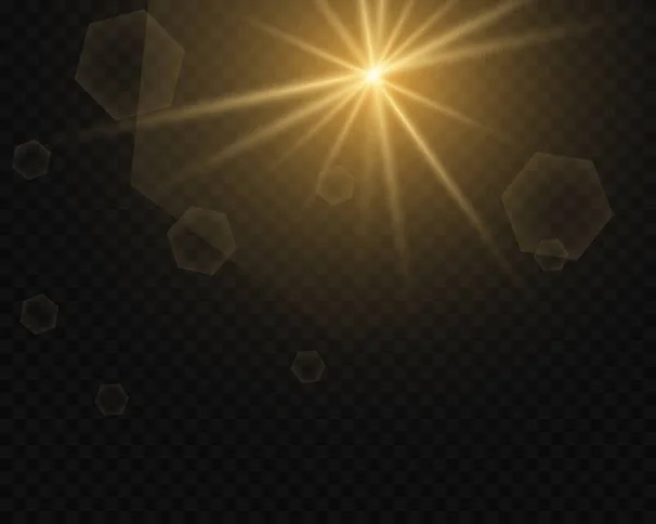 Bright Sunbeams Light Flash Light Glare Reflection Light Transparent Background — Stok Vektör