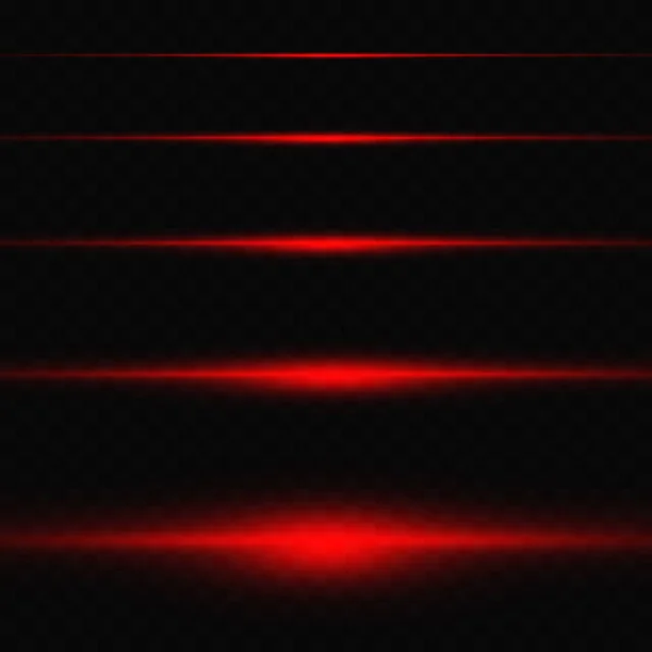 Όμορφες Οριζόντιες Κόκκινες Ακτίνες Φωτός Γραμμές Νέον Διαφανές Φόντο — Διανυσματικό Αρχείο