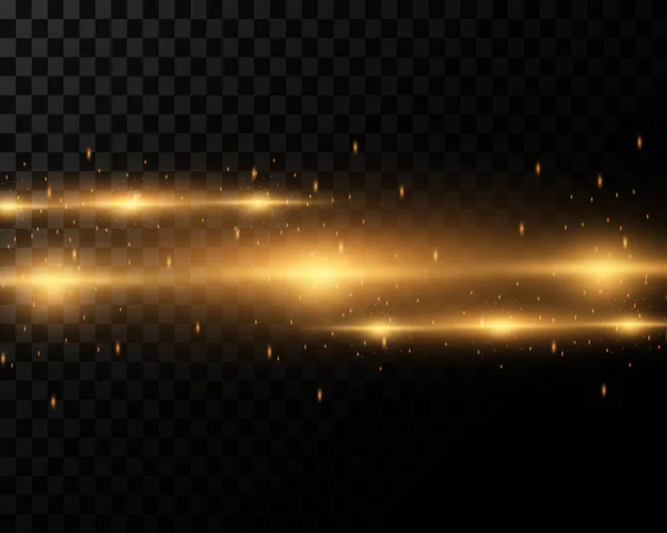 เปลวไฟแนวนอนท สวยงามสดใส แสงส ทองบนพ นหล โปร งใส แถบแสงบนพ นหล เหล — ภาพเวกเตอร์สต็อก