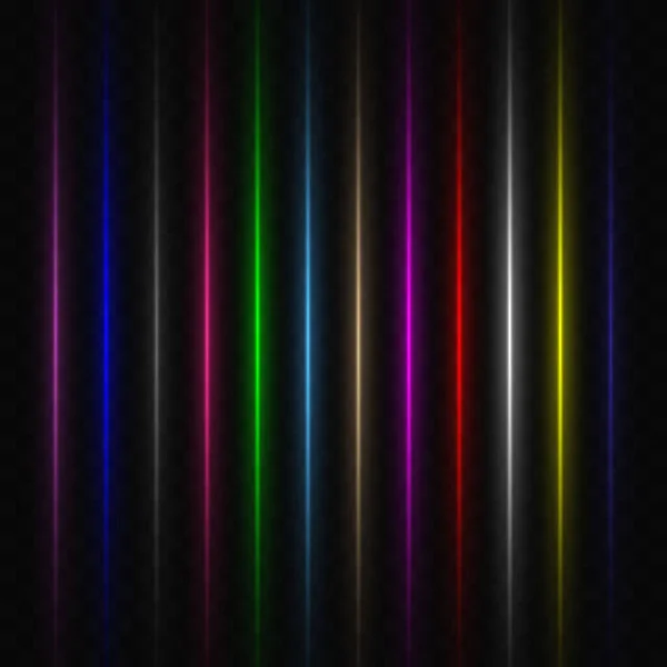 Laser Neon Multicolored Beams Lines Glare Transparent Background Light Show — Vetor de Stock