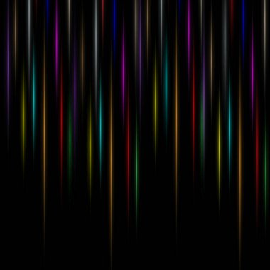 Parlak neon çizgileri ve ışınları olan soyut koyu arkaplan, vektör çizimi