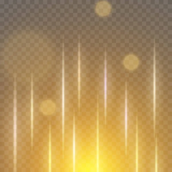Golden Effects Flares Rays Glare Transparent Background — Stok Vektör