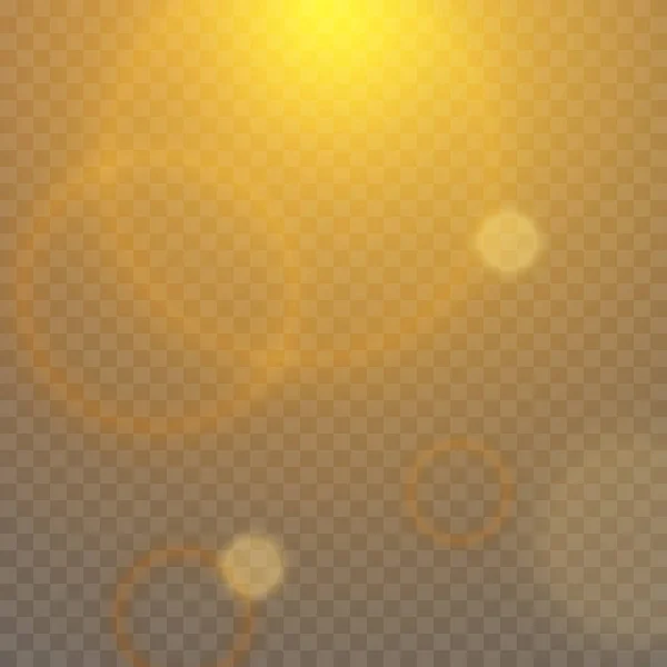 黄金の輝く円フレア効果 グレア透明背景に隔離された 光線効果 — ストックベクタ