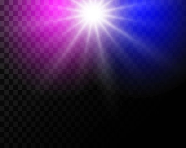 Glow Bright Light Star Purple Blue Sunbeams Sunlight Transparent Background — Vector de stock