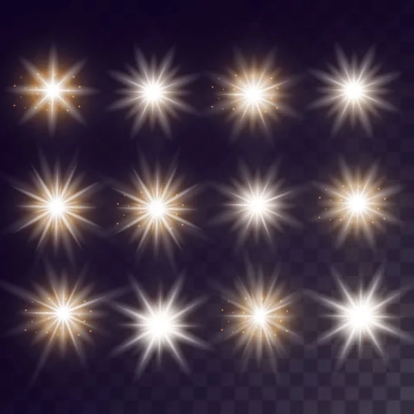 Geel Gloeiend Licht Explodeert Een Transparante Achtergrond Gloeiende Magische Stofdeeltjes — Stockvector