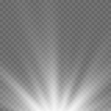 Bir yıldızın parlak patlaması, bir ışık parlaması, şeffaf bir arkaplanda ışınlar. Vektör illüstrasyonu.