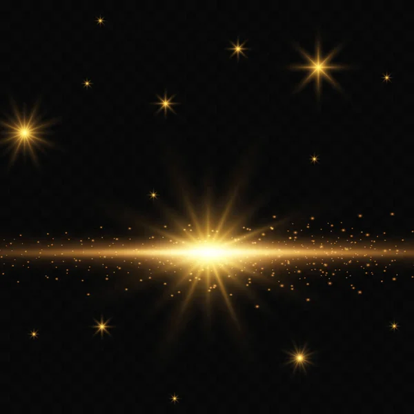 Sun Explosion Shining Golden Stars Isolated Transparent Background Effects Glare — Stock Vector