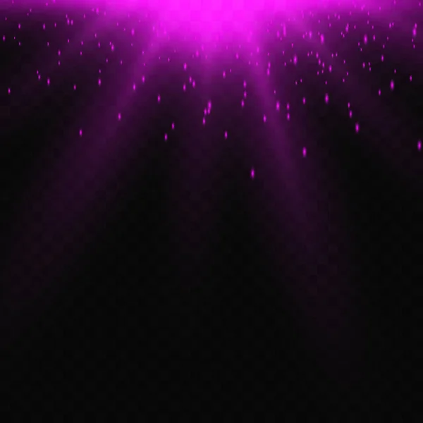 这颗明亮的恒星闪烁着光芒 紫光的光芒和尘埃在透明的背景下爆炸 产生了紫光的效果 — 图库矢量图片