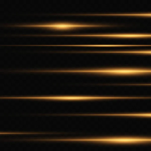 Galben Lentile Orizontale Flares Pachet Fascicule Laser Raze Orizontale Lumină — Vector de stoc
