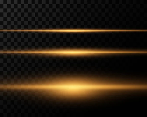 Pacote Flares Lente Horizontal Amarela Raios Laser Raios Luz Horizontais —  Vetores de Stock
