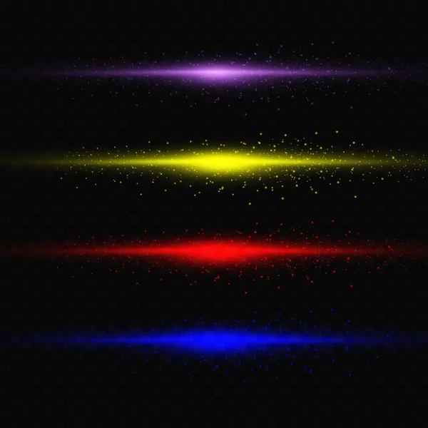 Набор Разноцветных Вспышек Искр Звезд Сверкает Специальным Светом Прозрачном Фоне — стоковый вектор