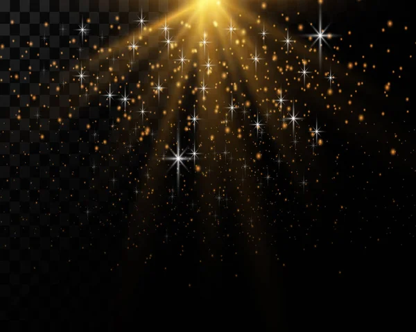 Efecto Brillo Dorado Transparente Estrella Explotó Destellos Polvo — Archivo Imágenes Vectoriales