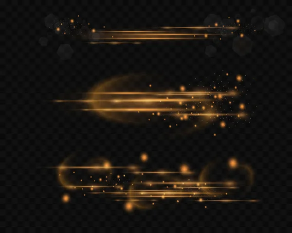 Набор Векторных Золотых Спецэффектов Светящиеся Полосы Блестками Пылью Прозрачном Фоне — стоковый вектор