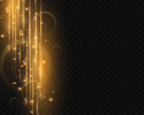 Золоті Неонові Лінії Красиві Промені Вибух Зірок Пил Прозорому Тлі — стоковий вектор