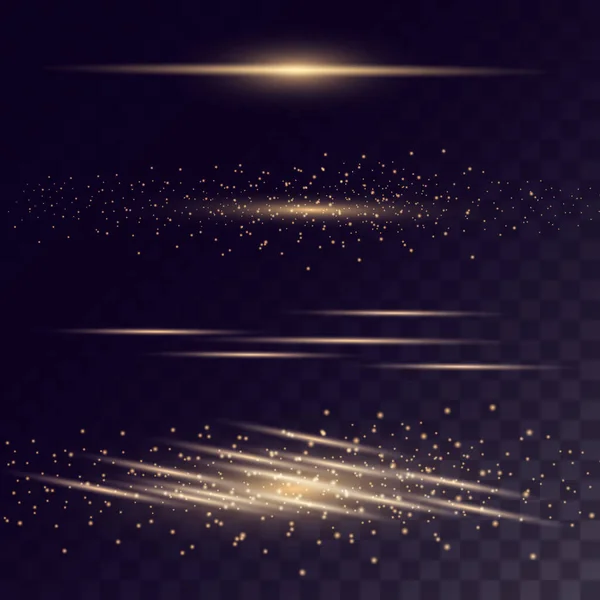 Vektor Goldenes Licht Spezialeffekt Leuchtende Streifen Mit Glitzern Und Staub — Stockvektor
