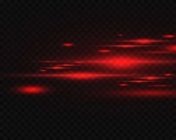 Lot Reflets Horizontaux Rouges Brillants Sur Fond Transparent Rayons Laser — Image vectorielle