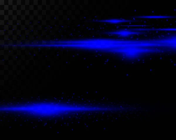 Pack Reflejos Horizontales Azules Con Purpurina Sobre Fondo Transparente Rayos — Vector de stock