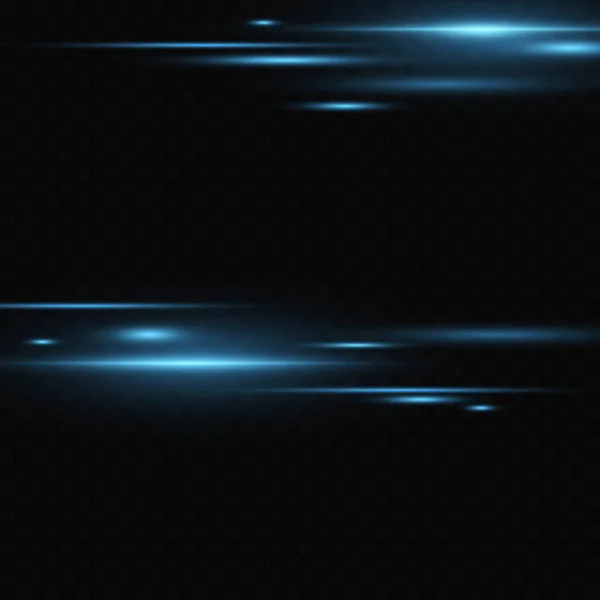 Pacote Flares Lente Horizontal Azul Feixes Laser Raios Luz Horizontais — Vetor de Stock