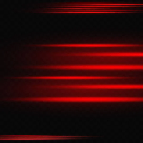 Пачка Красных Ярких Горизонтальных Бликов Прозрачном Фоне Лазерные Лучи Горизонтальные — стоковый вектор