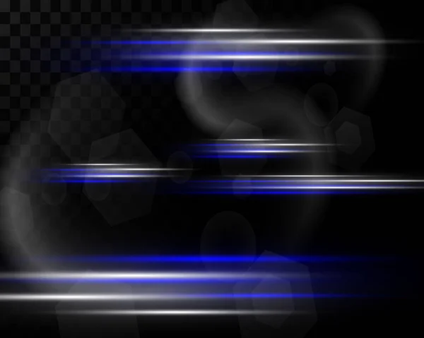 Blaue Und Weiße Neon Horizontale Blendstrahlen Mit Lichtreflexion Auf Transparentem — Stockvektor