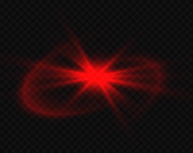 Kırmızı yıldızlar kümesi, şeffaf bir arkaplanda ışık saçan vektör parlamaları. Soyut lazer yıldızları.