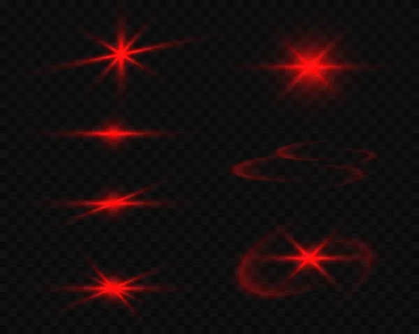 Ensemble Étoiles Rouges Torches Vectorielles Avec Lumière Sur Fond Transparent — Image vectorielle