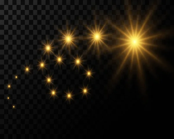 Neon Bright Glowing Stars Lights Reflective Effects Transparent Background Vector — Stockvector