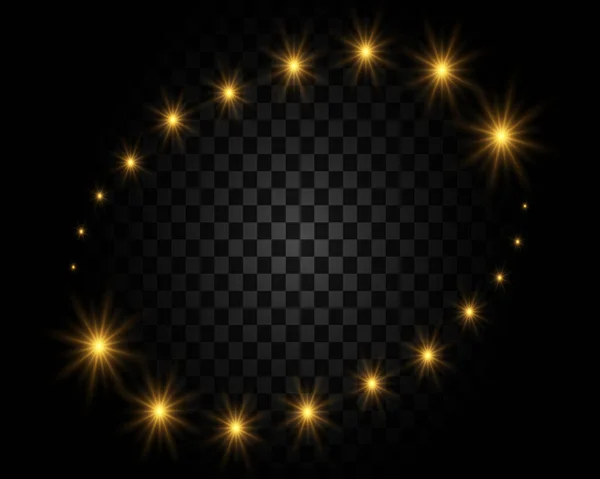 Parade Stars Bright Glowing Stars Lights Reflective Effects Transparent Background — 图库矢量图片