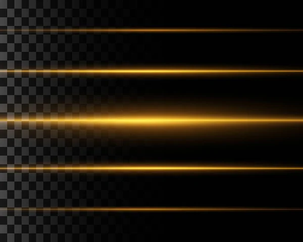 Set Golden Neon Lines Rays Light Transparent Background Vector Illustration — Stok Vektör