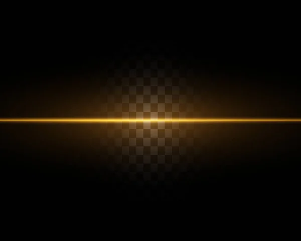 Bright Golden Neon Line Beam Light Flash Transparent Background Vector — ストックベクタ