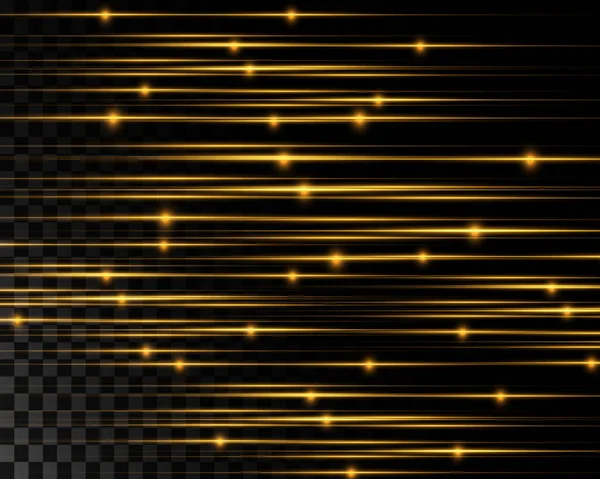 Neon Golden Horizontal Lines Bright Bursts Light Transparent Background Vector — 图库矢量图片