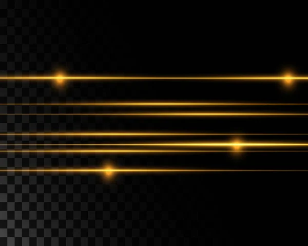 Золотые Неоновые Линии Лучи Света Пылью Блеск Взрывы Звезд Прозрачном — стоковый вектор