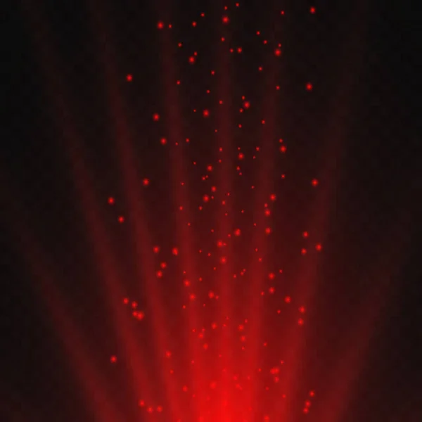 Flash Néon Vermelho Explosão Luz Com Brilho Poeira Fundo Transparente — Vetor de Stock