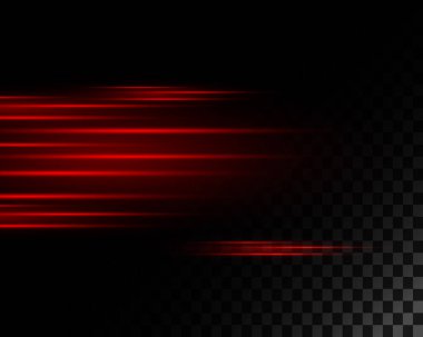 Güzel kırmızı neon ışıklar, lazer ışınları, parlak ışık demetleri ve şeffaf bir arkaplanda toz. vektör illüstrasyonu