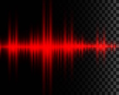 Parlak ışık huzmeleri olan neon kırmızı çizgiler, şeffaf arkaplanda ışık huzmeleri. Vektör illüstrasyonu