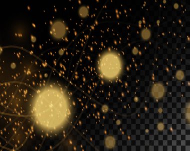 Altın parıltı, saydam bir arkaplanda parıltı ve toz olan bir yıldızın patlaması..
