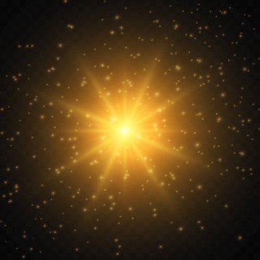 Bright neon flash of a star, an explosion of light with glitter and dust on a transparent background.