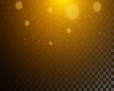 Altın parıltı, saydam bir arkaplanda parıltı ve toz olan bir yıldızın patlaması..