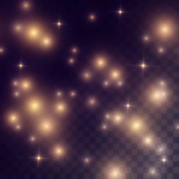 Background Golden Dust Particles Light Explosion Stars Transparent Background — ストックベクタ